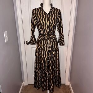 NWT Oliphant Ruffle Collar Bell Maxi in Ankara Black